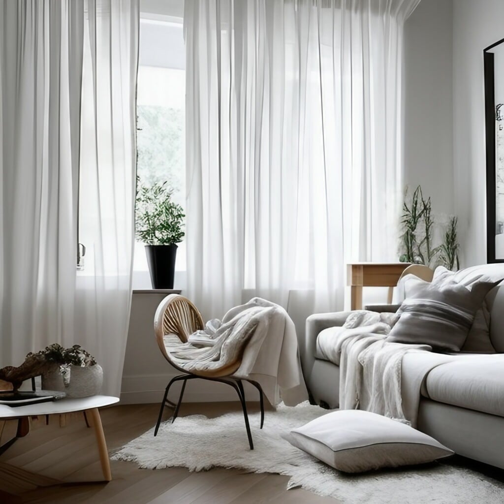 Sheer curtains are essential for a Scandi-style living room.