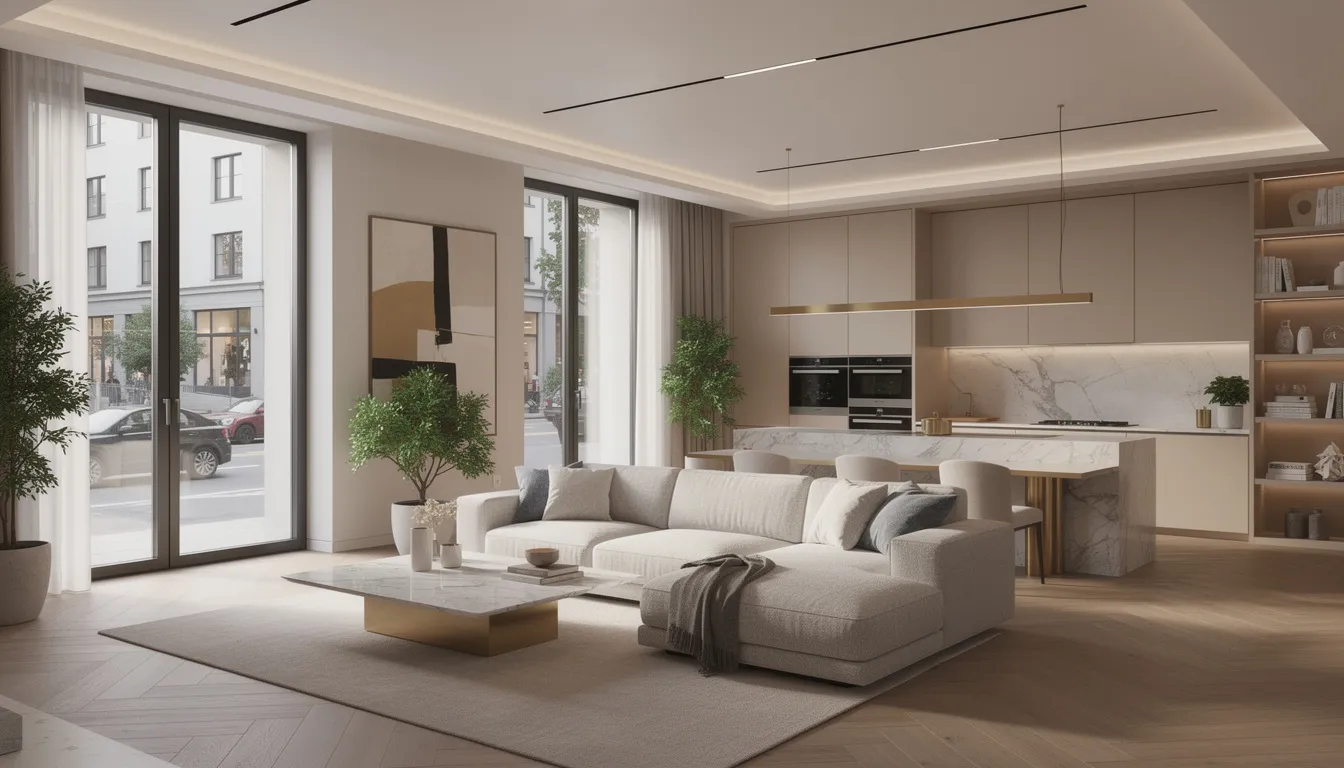 Das Bild zeigt eine luxuriöse Wohnung in München, die mit hochwertigen Materialien und stilvollem Innenausbau renoviert wurde. Die Innenarchitektur präsentiert elegante Möbel und eine durchdachte Raumgestaltung, die das Wohlbefinden der Bewohner steigert.