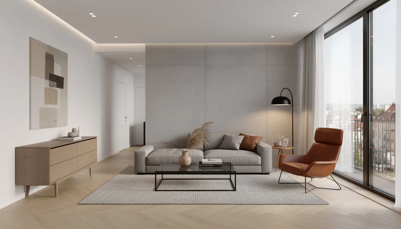 Das Bild zeigt ein modernes Innenarchitekturprojekt in einer Wohnung in München, ausgestattet mit zeitgenössischen Möbeln und stilvollen Beleuchtungselementen. Die harmonische Raumgestaltung und die sorgfältige Planung der Inneneinrichtung schaffen eine einladende Atmosphäre, die den Bedürfnissen der Bewohner gerecht wird.